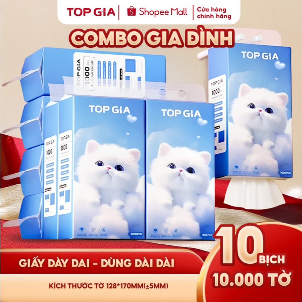 Khăn giấy rút Top Gia GiaGia treo tường đa năng 1000 tờ 4 lớp tặng 3 móc treo